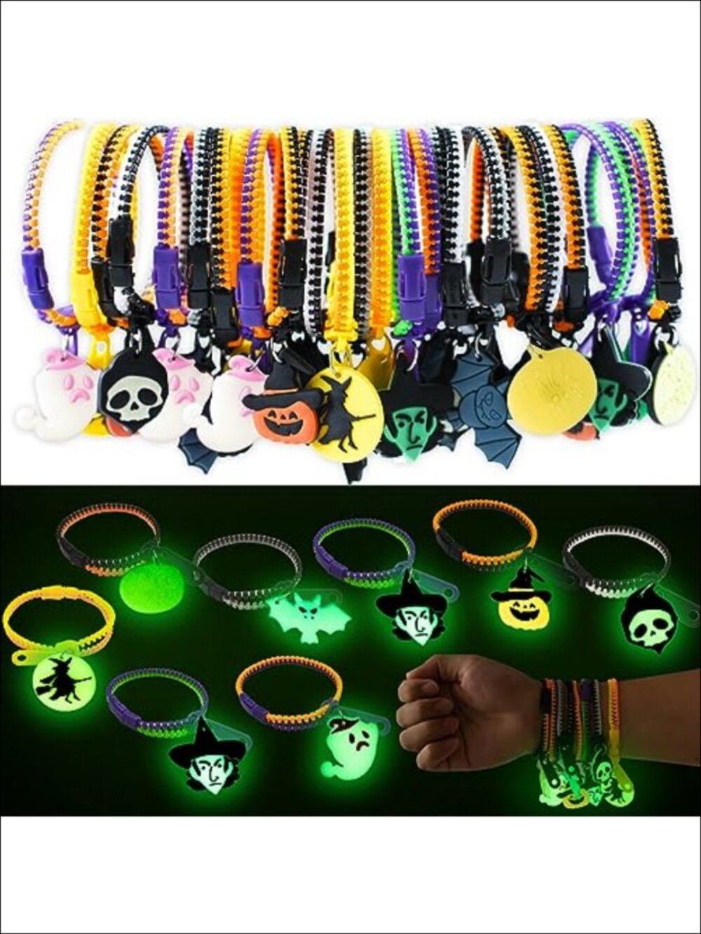 28 Pack Halloween Glow Zipper Bracelets Party Favors Kids Goodie Bags